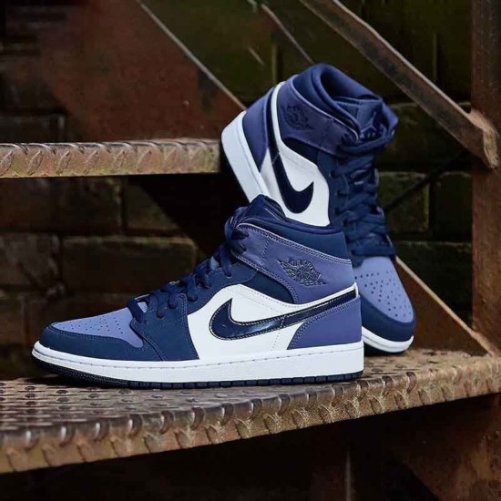 Air Jordans 1 Mid Obsidian Sanded Purple White For Sale Womens And Mens 554724 445 