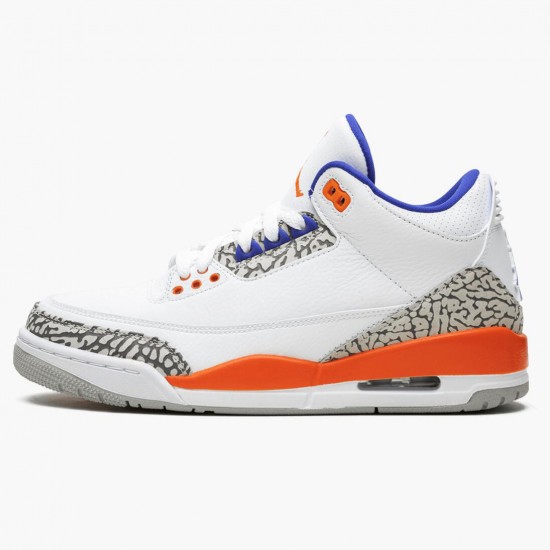 Air Jordans 3 Retro Knicks White Old Royal University Orange Womens And Mens 136064 148