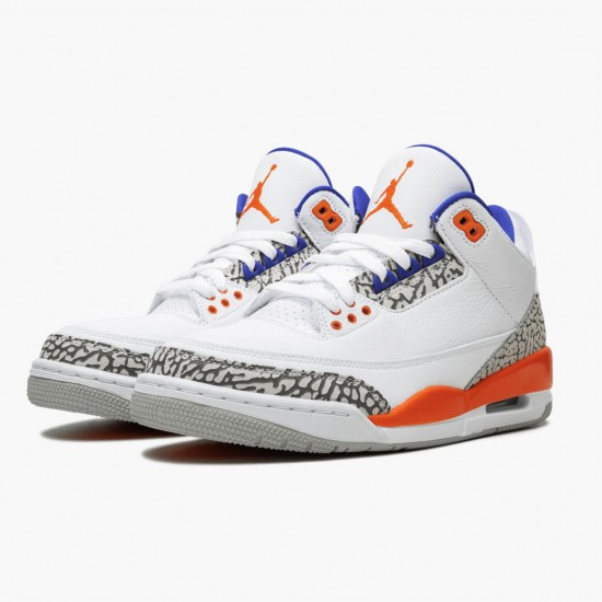 Air Jordans 3 Retro Knicks White Old Royal University Orange Womens And Mens 136064 148