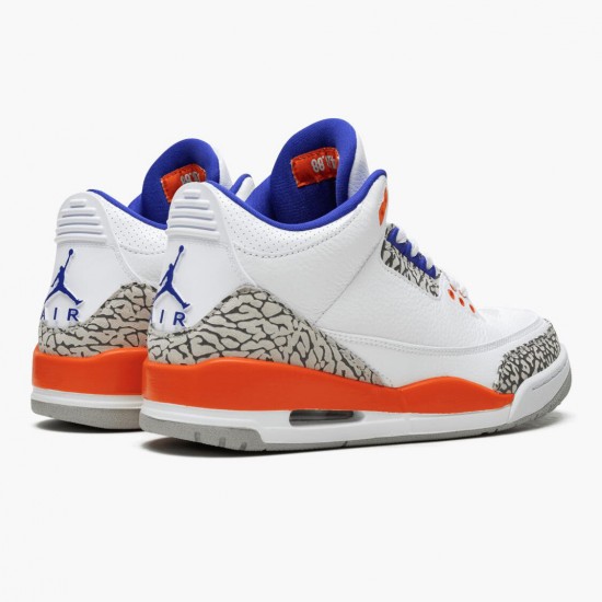 Air Jordans 3 Retro Knicks White Old Royal University Orange Womens And Mens 136064 148