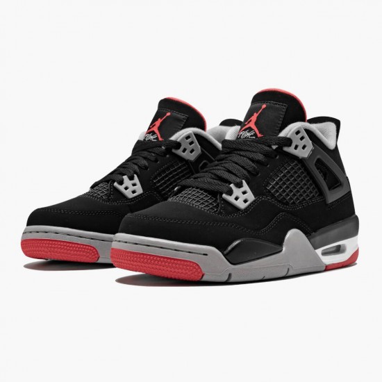 Air Jordans 4 Retro Bred Black Fire Red Cement Grey AJ4 Basketball Shoes Womens And Mens 308497 060