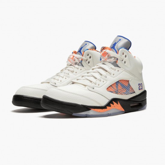 Air Jordans 5 Retro International Flight Sail Orange Blue Metallic Silver Shoes Mens 136027 148