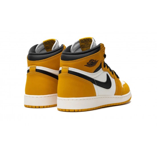 Nike Air Jordan 1 High Yellow Ochre  Black GradeSchool FD1437-701 Shoes